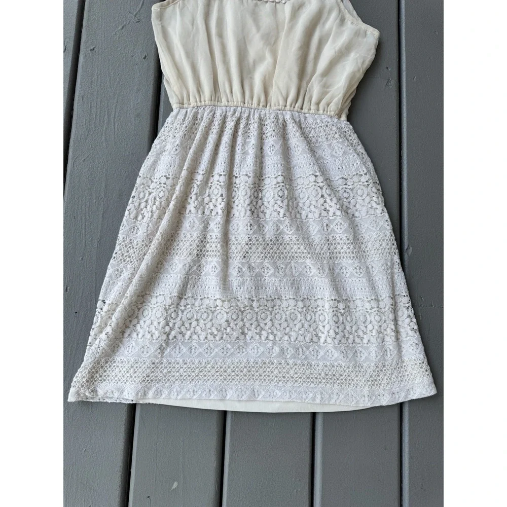 Maurices Lace‎ Trim Mini Dress Spaghetti Strap Boho Flirty Ivory Wedding Size L